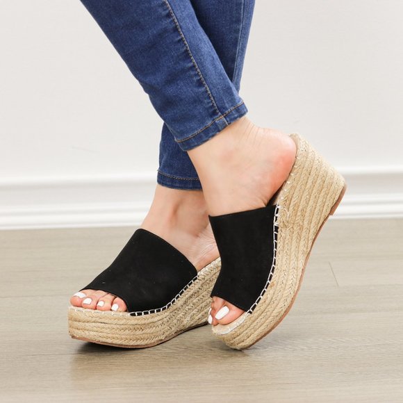 Open Toe Espadrille Slide Sandals Wedge Heel - Picture 5 of 7
